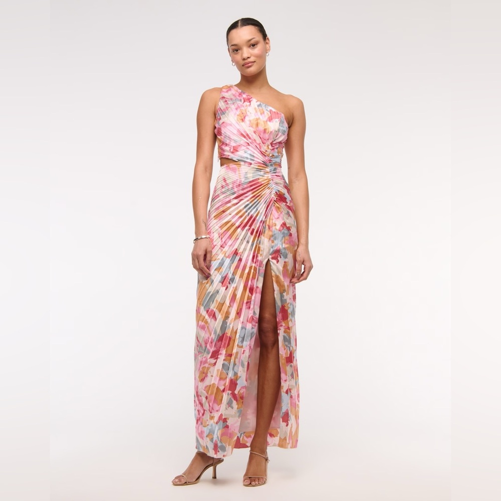 The A&F Giselle Pleated One-Shoulder Cutout Maxi Dress